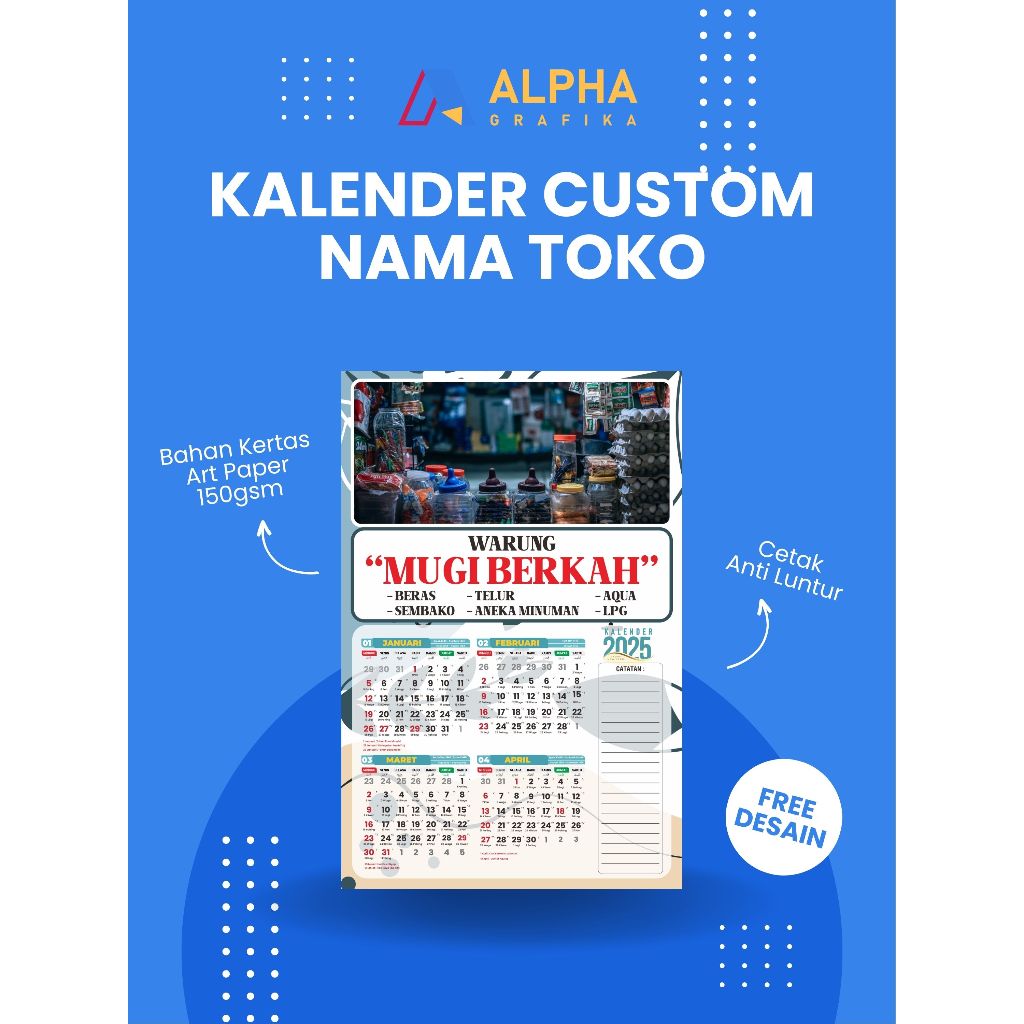 

(BISA BELI SATUAN) KALENDER DINDING CUSTOM NAMA TOKO & FOTO 2025