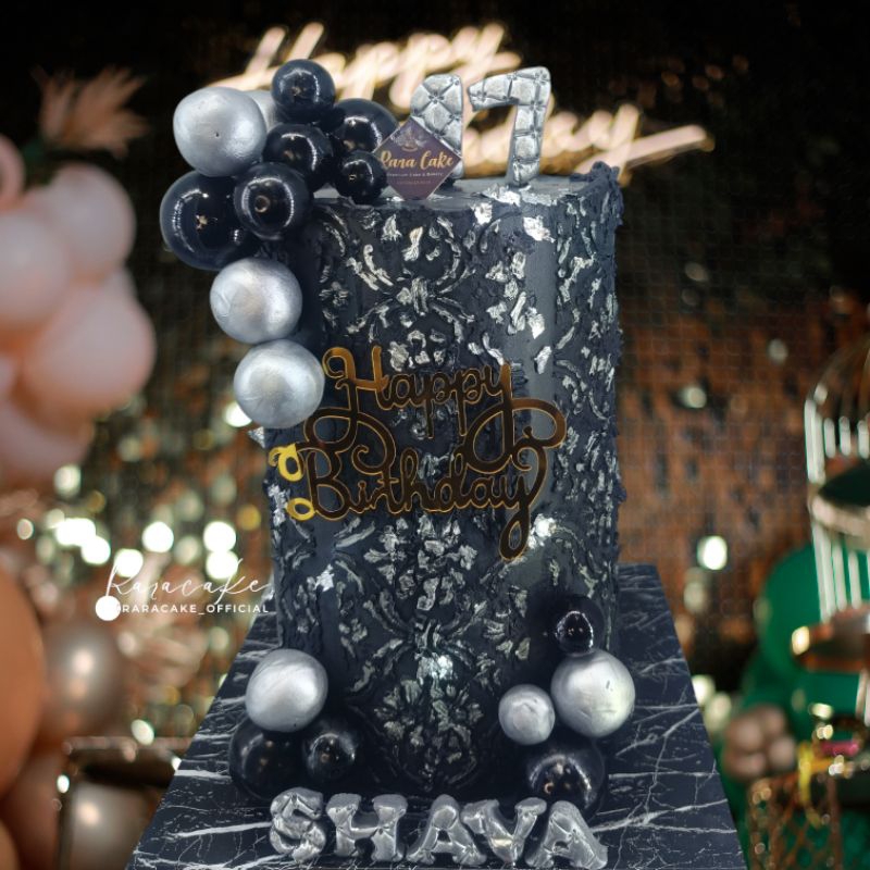 

cake custom black silver