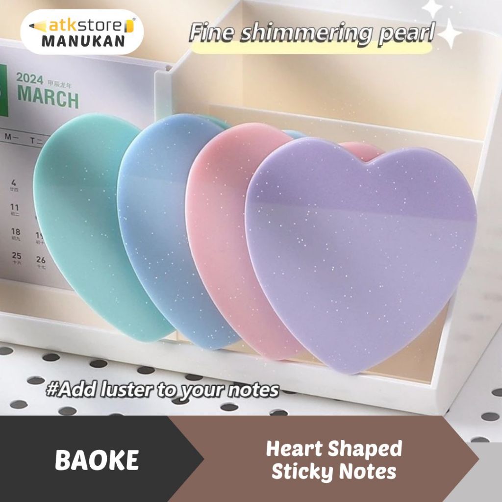 

Baoke Transparent Heart Shaped Sticky Notes / Memo Tempel 73x73mm 50 Lembar TZ3018