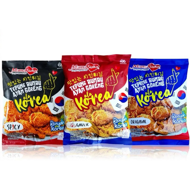 

MamaSuka Tepung Bumbu Ayam Goreng Korea Original Korean / Mama Suka Tepung Bumbu Ayam Garlic / Tepung Bumbu Ayam Spicy