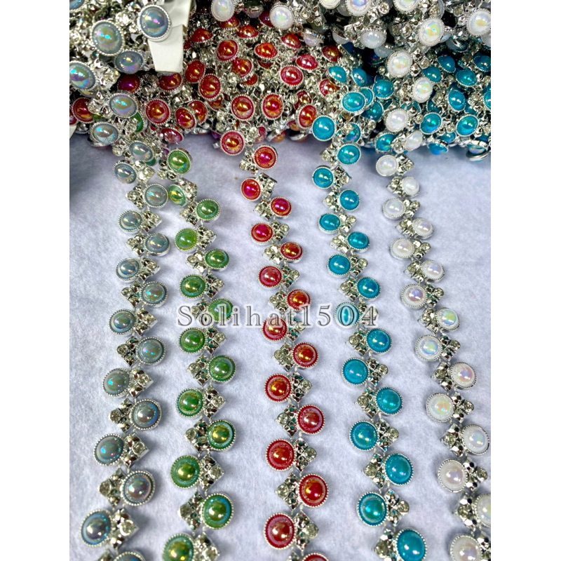 [50CM]Aplikasi Mutiara renteng diamon/berlian meteran jahit/payet mute rangkai/Renda india
