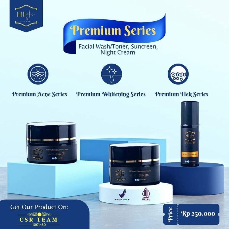 PAKET CUSTOME PREMIUM HI GLOW SKINCARE Original Ac1+, AC2+, ac3+,AC4+,acg+,SA+, AS,W1+, W2+, W3+, W4