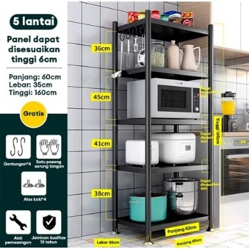 ( GARANSI 12 BULAN ) RAK BESI SUSUN SERBAGUNA RAK OVEN MICROWAVE RAK DAPUR BESI 5 SUSUN - 5 SUSUN 60