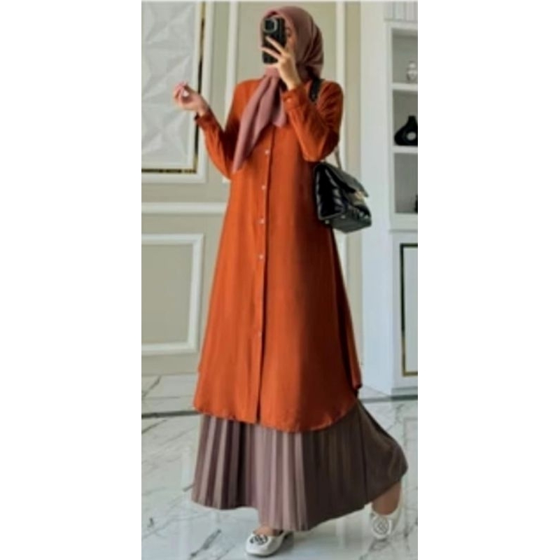 Gamis tunik Biru Lengan Panjang allsize standard ld 110 allsize jumbo ld 120 terbaru