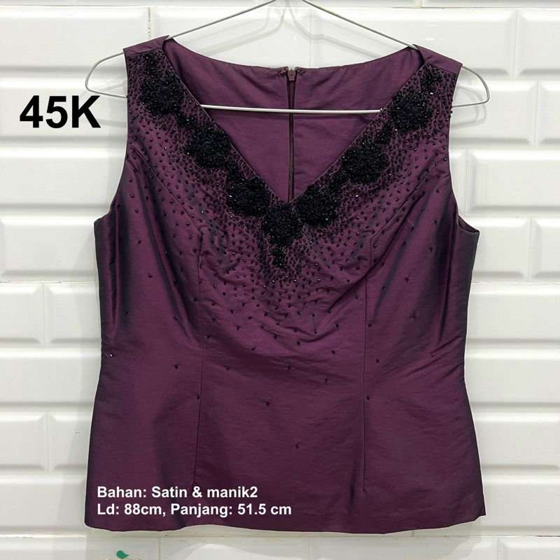 Blouse Atasan Tank Top Manik Ungu Baju Pesta Preloved