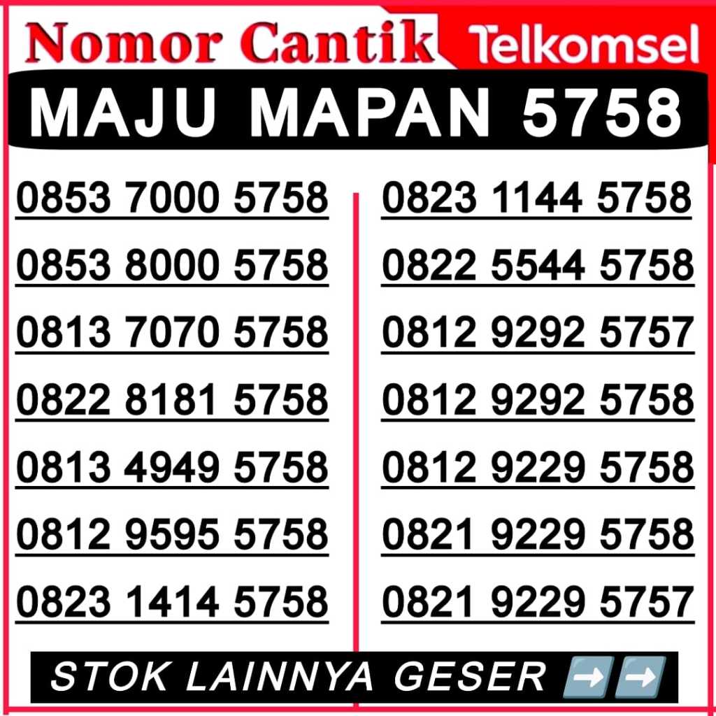 KARTU PERDANA NOMOR CANTIK TELKOMSEL PRABAYAR SUPER HOKI MAJU MAPAN 5757 5758 5858 4G LTE SUPPORT 5G