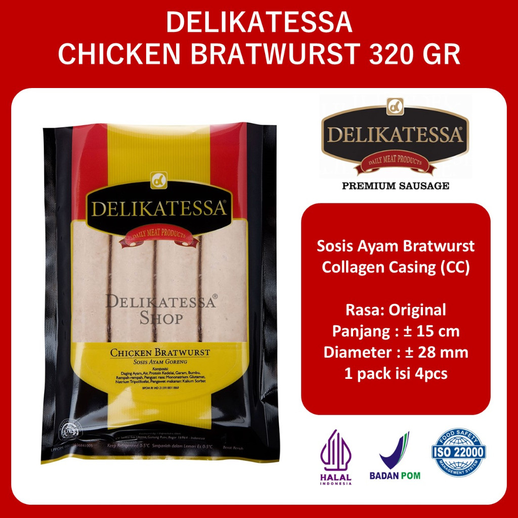 

Delikatessa Chicken Bratwurst 320 GR Sosis Ayam Goreng Hotel Horeca Halal