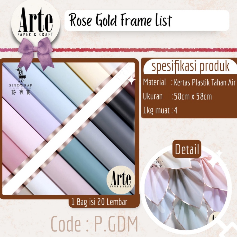 

Lebih Laris 2 Lembar Cellophane Rose Gold Frame Border Bouquet Bingkai Jelly Film List Kertas Buket Korea Bunga Flower Wrapping Paper Varian Color Kado Arte Grosir Florist Supply Jakarta PGDM