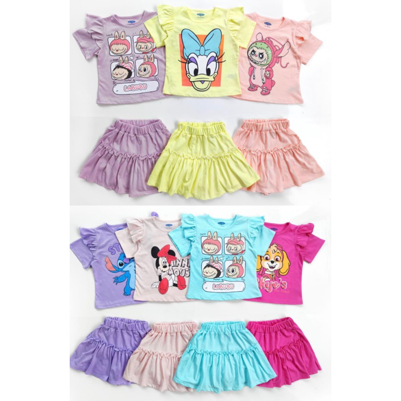 Paket usaha set anak / Grosir set rokcel ON / setelan anak rok celana