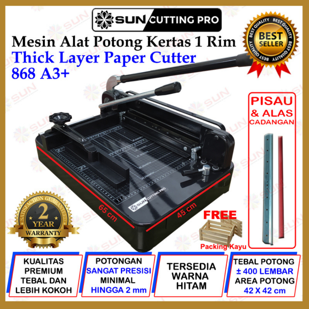 

Mesin Pemotong Kertas 1 rim A3 868 - Thick Layer Paper Cutter 868 A3 Kualitas Super Premium Garansi 2 Tahun ( Alat Potong Kertas hvs, Sticker, Art Paper, Undangan, Buku, Brosur Uk A6, A5, A4, F4, A3 )