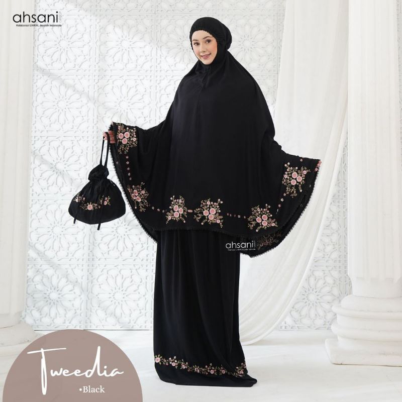 Mukena Tweedia Black Rayon Twill ORI By Ahsani