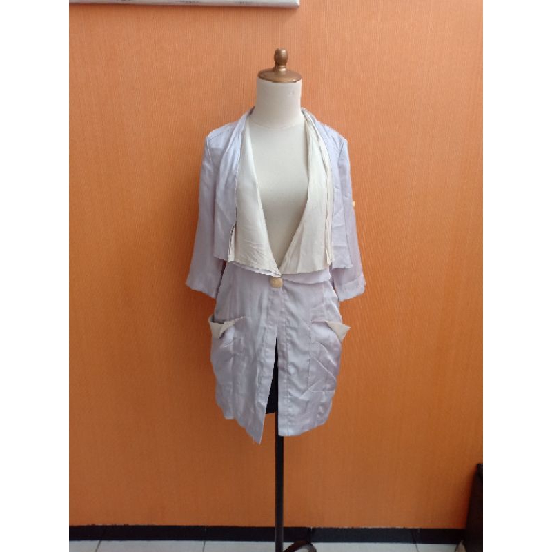 atasan long blazer wanita abu silver IT MICHAA korean look M cewek L cute MEWAH outer