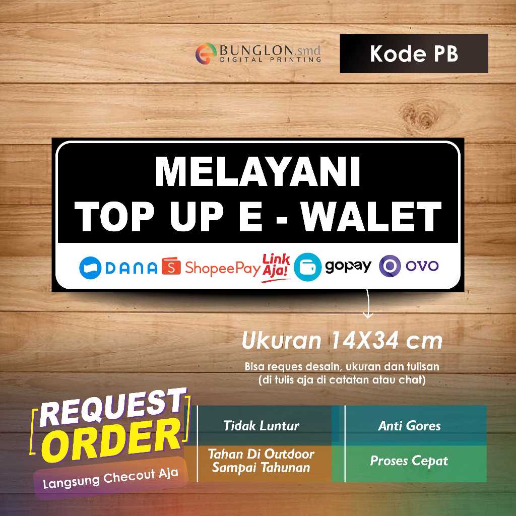 

STIKER MELAYANI TOP UP E-WALET + LAMINASI KODE PB HITAM