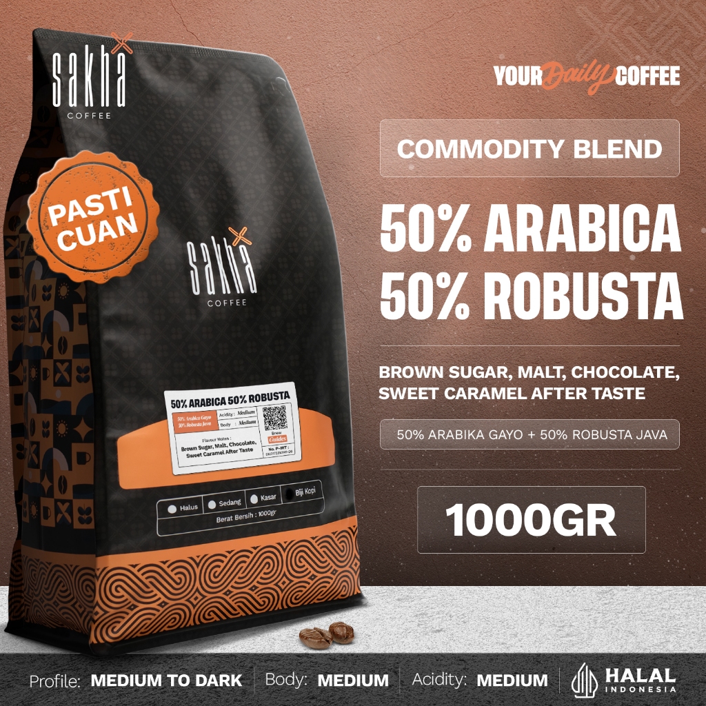 BIJI KOPI 50% ARABICA 1KG Ekonomis Espresso Blend By Sakha Coffee Roastery