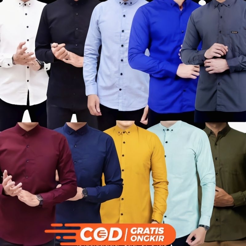 Kemeja Pria Lengan Panjang Hitam Baju Putih Polos Coklat Tua Lengan pendek Hurley Kantor Murah Cod