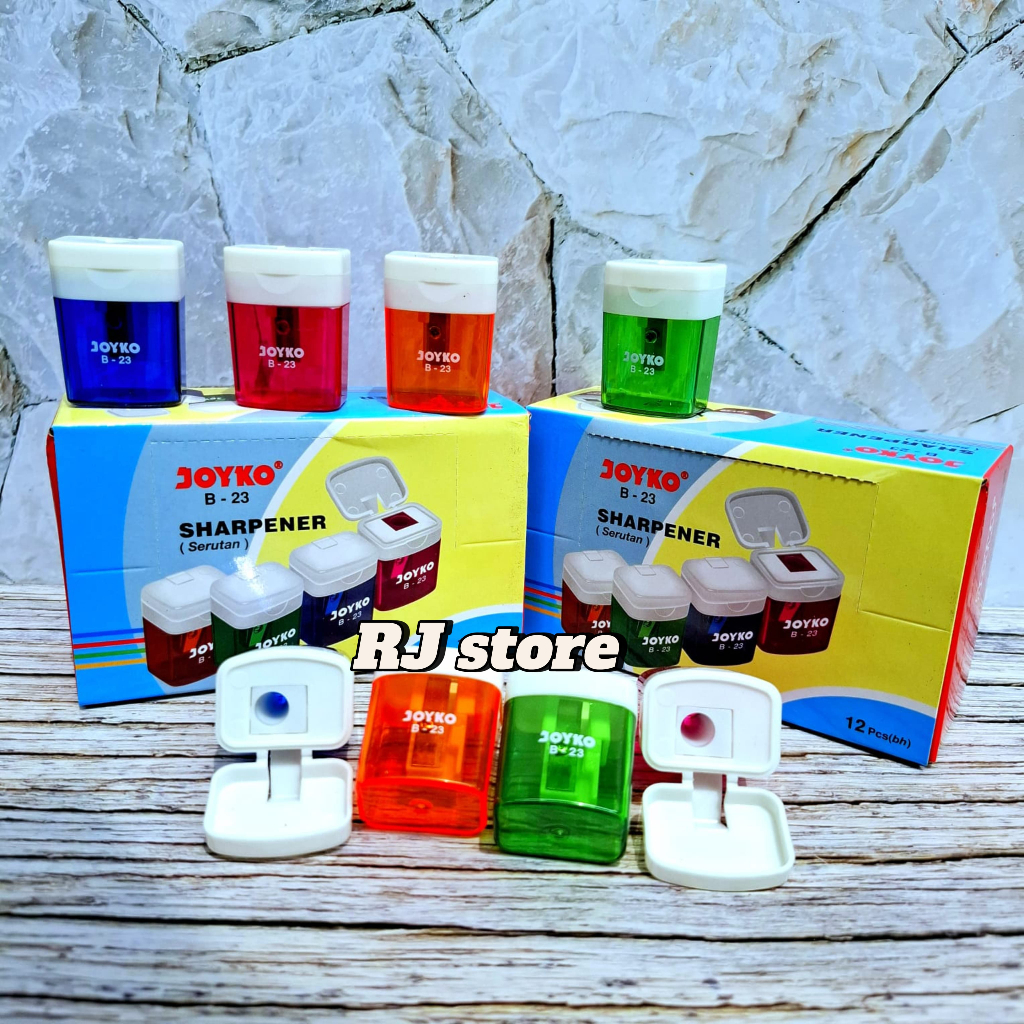 

isi 12 Pcs Sharpener Rautan Serutan Joyko B-23 / Pencil Sharpener B 23 Kotak / Serutan Pinsil Tabung 1 Lubang
