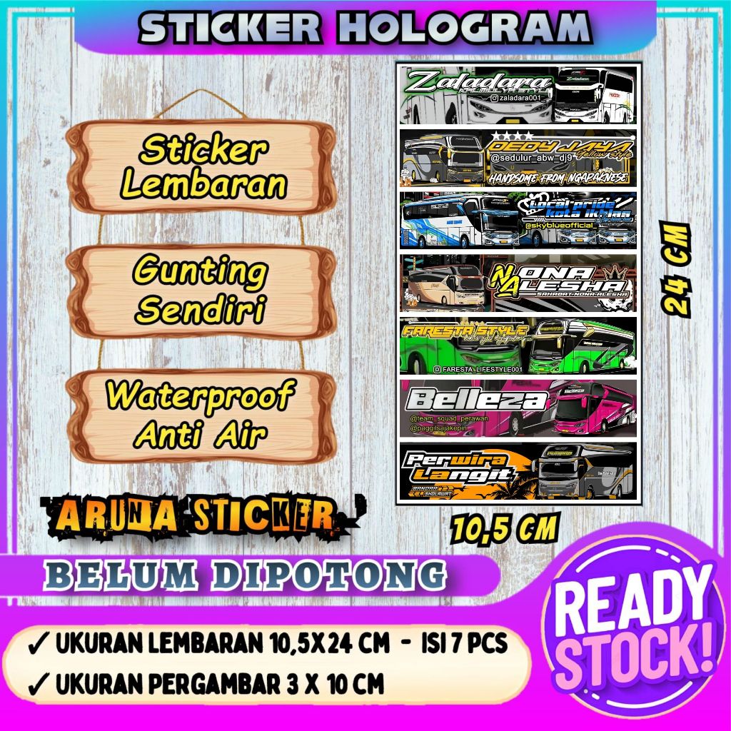 

7 PC STIKER BUS PANJANG Stiker Bus Basuri Lembaran Hologram Anti Air Sticker Telolet Basuri