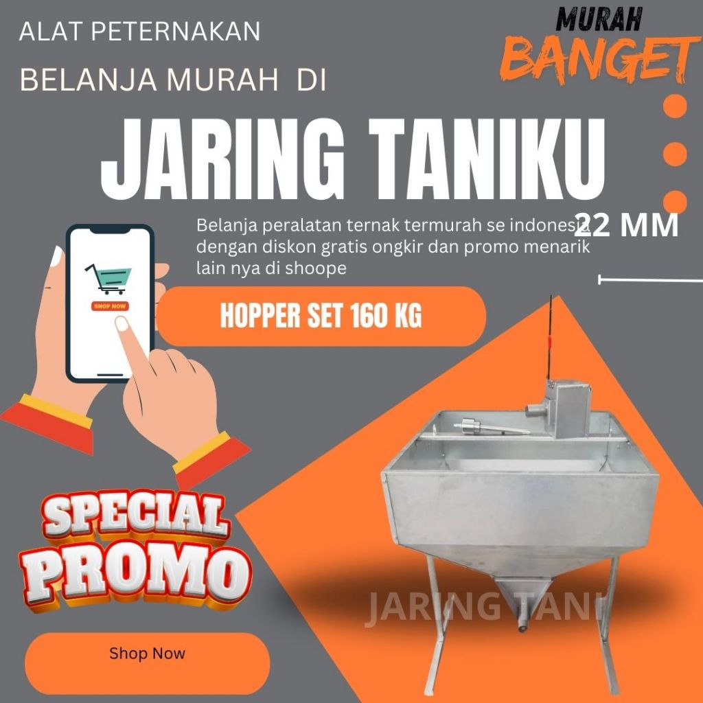HOPPER SET 50 / 160 KG TUANG PAKAN TEMPAT MAKAN AYAM OTOMATIS