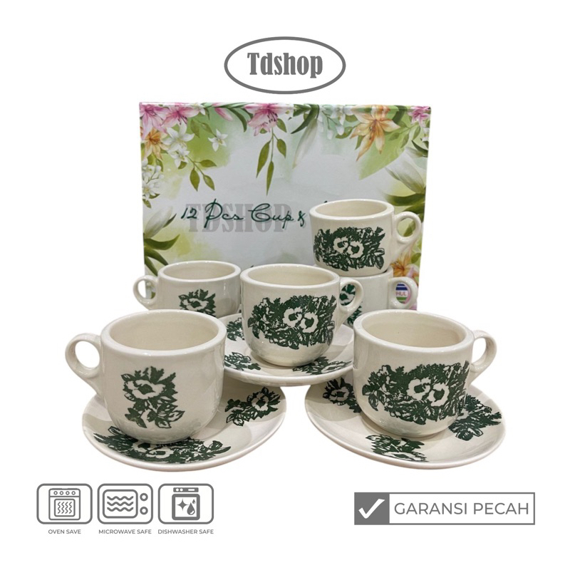 TDSHOP CANGKIR TEH KOPITIAM TATAKAN BUNGA KEMBANG SEPATU | CANGKIR KOPI | GELAS KOPITIAM isi 6 set |