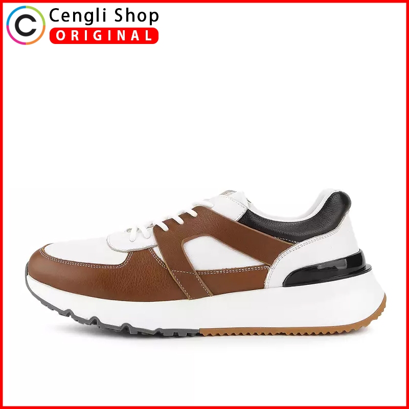 SEPATU PLAYBOY SNEAKER KULIT PRIA ORIGINAL PUTIH COKLAT WHITE BROWN PL16