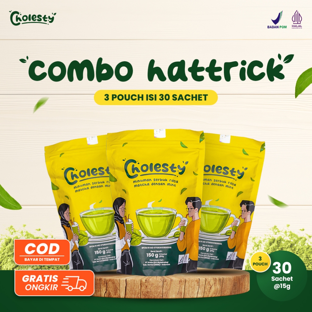 

[3 Pouch] CHOLESTY - Teh Penurun Kolesterol Ampuh Viral Terlaris | Aman BPOM & Halal Original [1 Pouch isi 10pcs @15gr] - Mengatasi Darah Tinggi dan Asam Urat Secara Alami