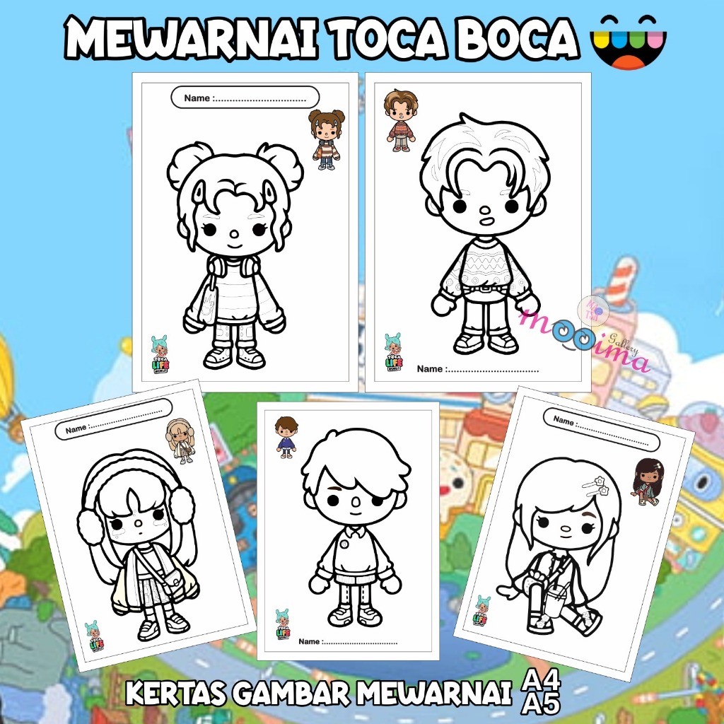 

Kertas gambar mewarnai Toca Boca / isi 10 lembar / untuk anak TK paud SD