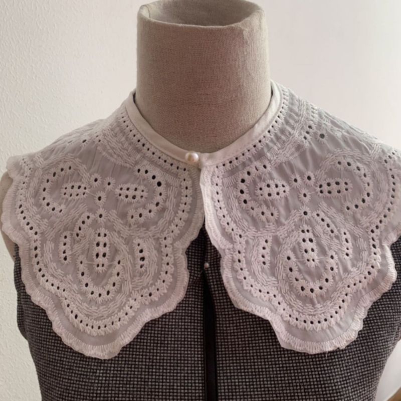 Kerah Instan Bordir Besar Ikat kancing/Tali Kerah Langsung Dipakai Premium