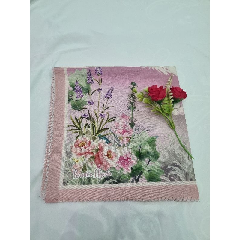 Hijab Kerudung Segiempat motif Kayla Rose Pink with Mountain Berbahan Voal Premium By Rami's Hijab