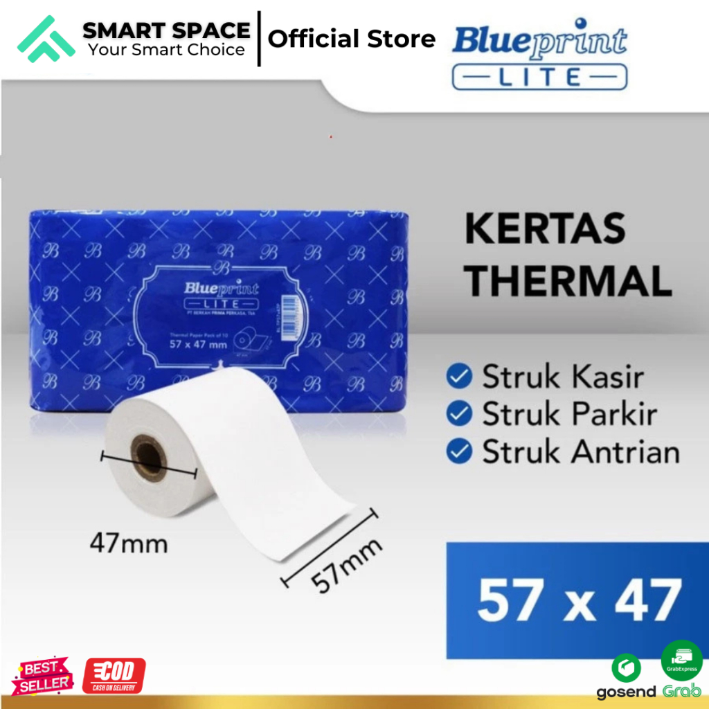 

[SPCE] Kertas Thermal Paper 57x47 mm Struk Kasir Nota PPOB BLUEPRINT Lite 57 x 47 - Original