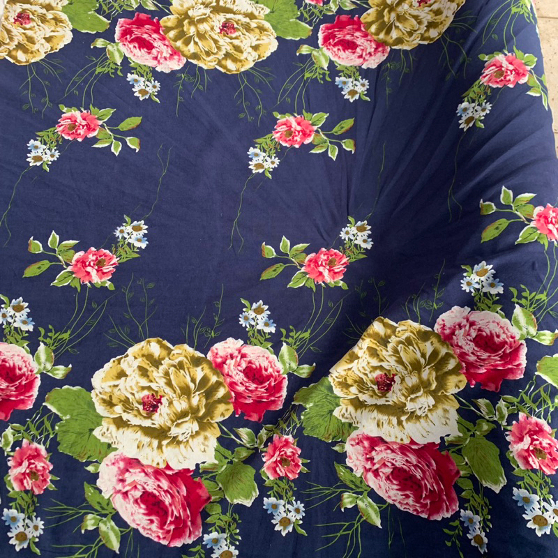 kain katun rami motif - kain linen rami - kain katun linen rami motif bunga - KODE WARNA NAVY