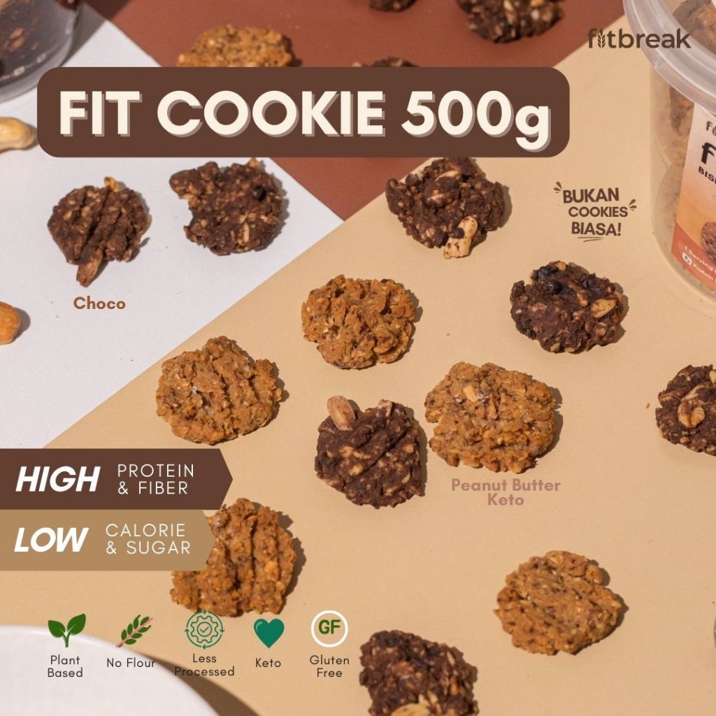 

TERHEMAT 500g Fit Cookie Choco / Peanut Butter Keto Tanpa Tepung Rendah Gula/ Healthy Snack/ Biskuit Sehat/ Biskuit Diet/ Oats Cookies