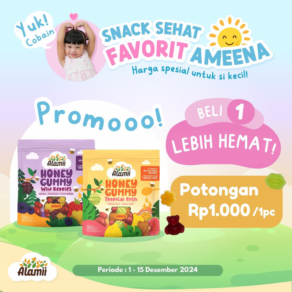 

ALAMII HONEY GUMMY 40G PERMEN LUNAK PERMEN JELLY ANAK