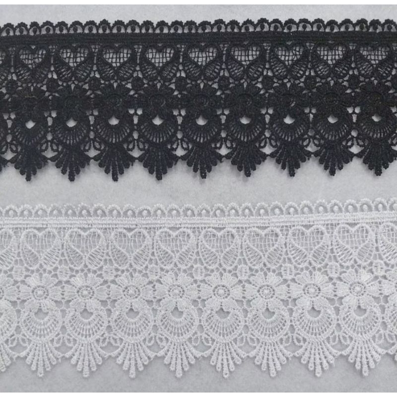Renda Bordir Hitam Putih Lebar 10cm METERAN