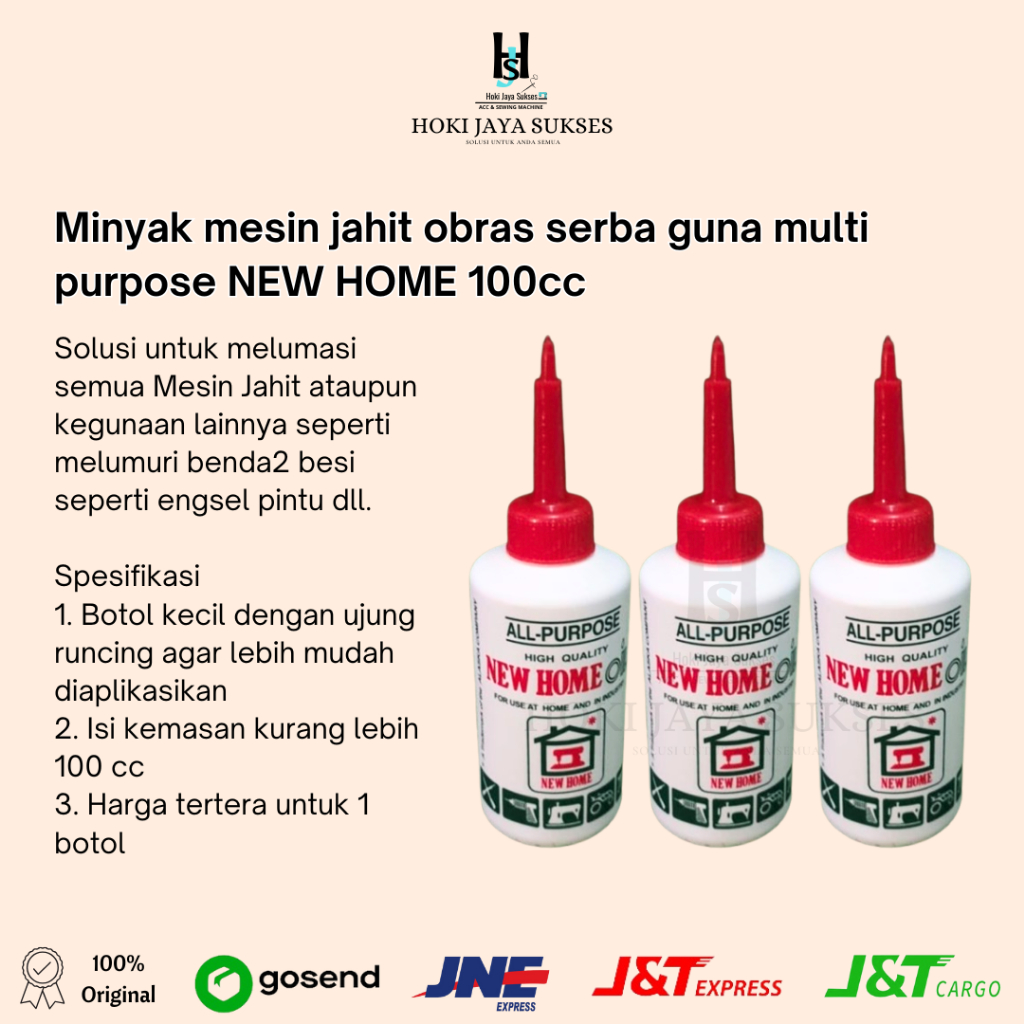 Minyak/Oli Pelumas mesin jahit obras serba guna All-Purpose New Home 100cc Botol