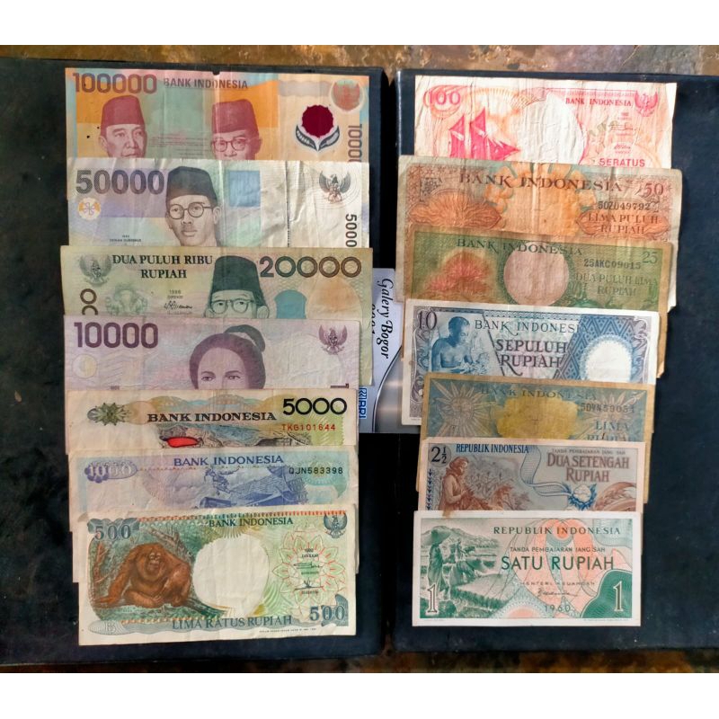 komplit uang kuno 1 rupiah 5 ribu sampai Rp100000