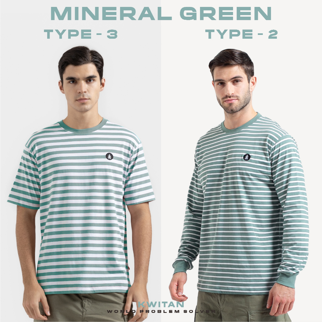 KWITAN Kaos Basic Stripe Salur MINERAL GREEN