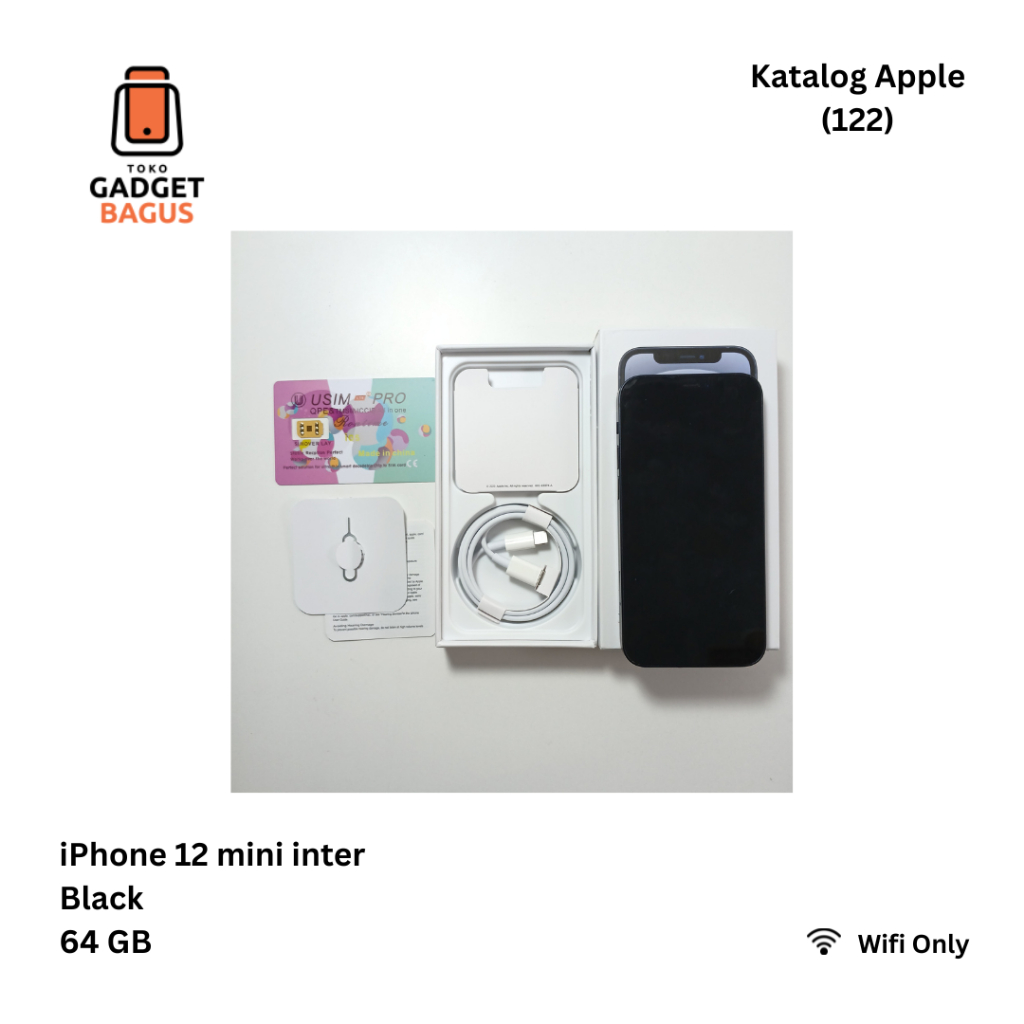 122 - Apple Original iPhone 12 mini 64GB 5,42 inch Wifi Only / SIM Sticker Black Inter 2nd Fullset A