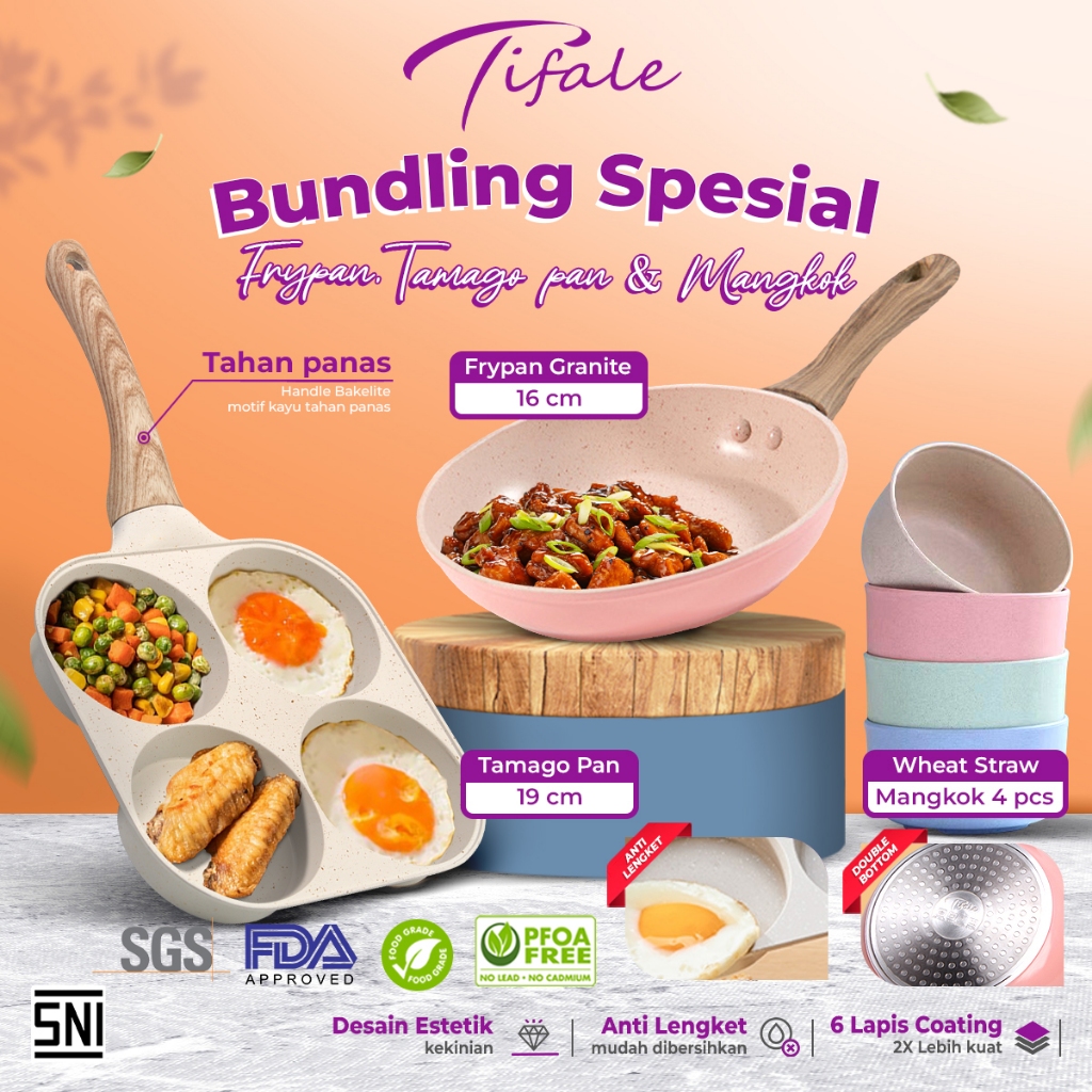 [BUNDLING] Tifale Tamago Penggorengan Telur Frypan Anti Lengket Free Mangkok