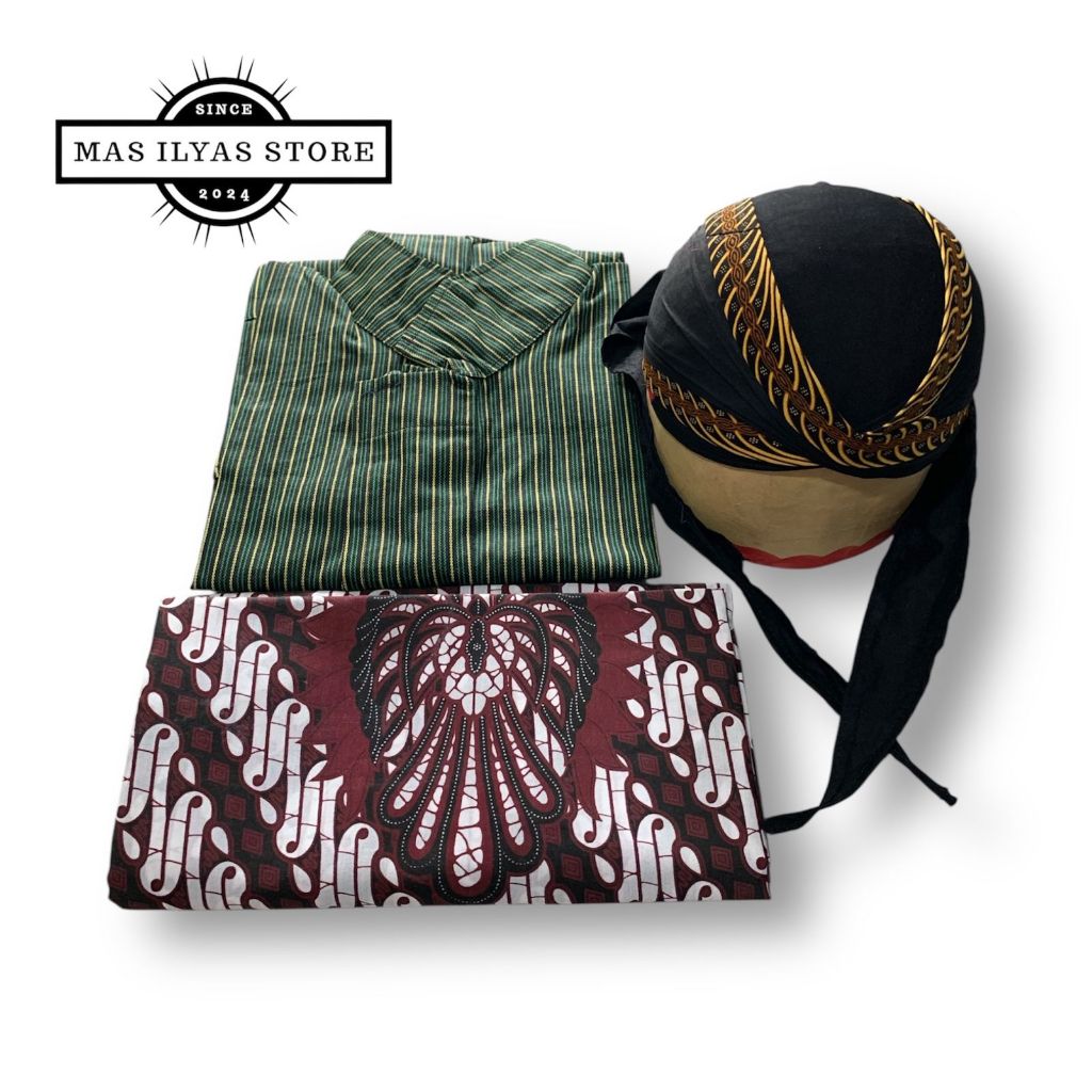 Setelan Pakaian Tradisional Pria Dewasa/Setelan Lurik+Blangkon+Jarik Solo Pria dewasa