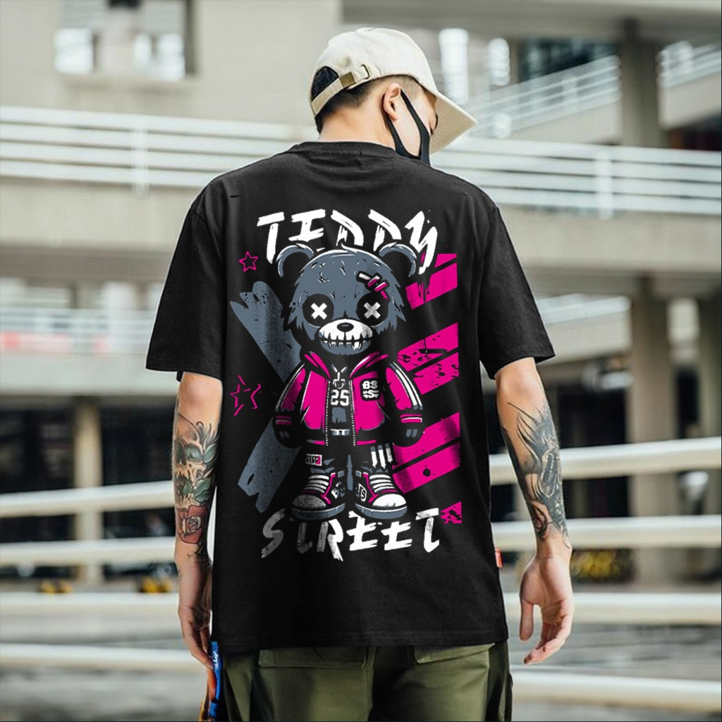KAOS DISTRO PRIA MOTIF BEAR STREET - KAOS BEAR - KAOS VIRAL - KAOS ANAK MUDA KEKINIAN - KAOS TRENDY