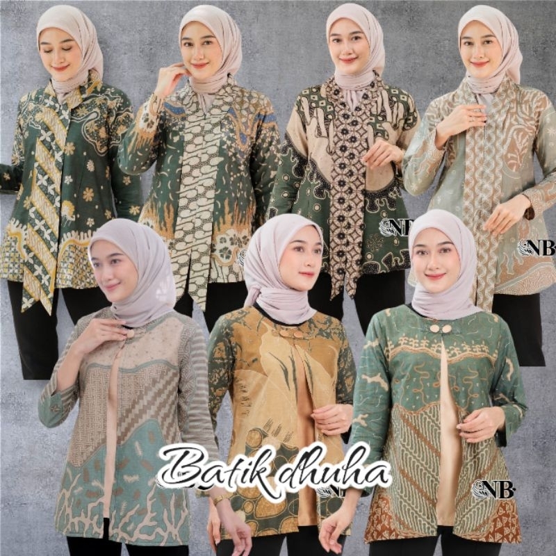 Blouse Atasan Batik Wanita Modern Kekinian Warna Hijau Botol Hijau Sage