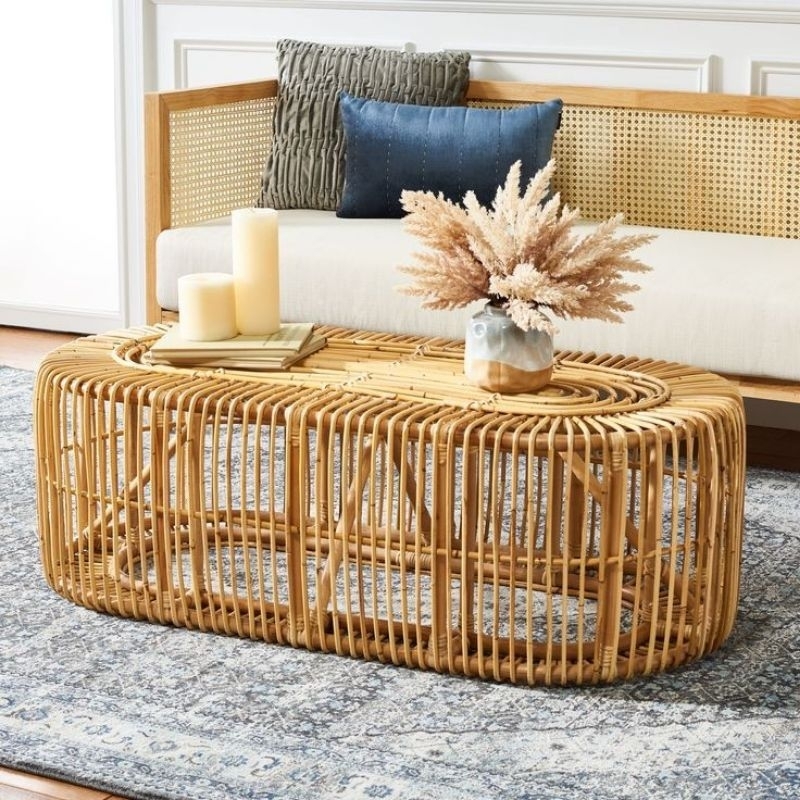 Meja Kopi Rattan Estetik Minimalis / Coffe Table rattan Natural Finishing
