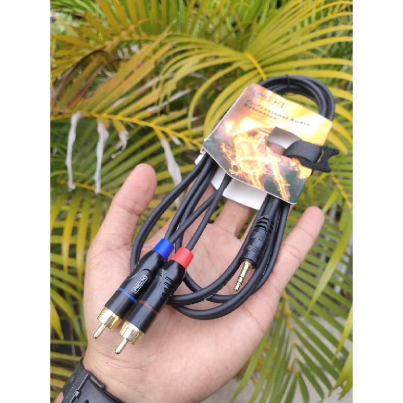 Kabel Aux RCX KABEL HP Mini Stereo 3,5mm ke 2 Jack RCA Male Laki 2 Meter Mini 3,5 mm HP to RCA Kabel