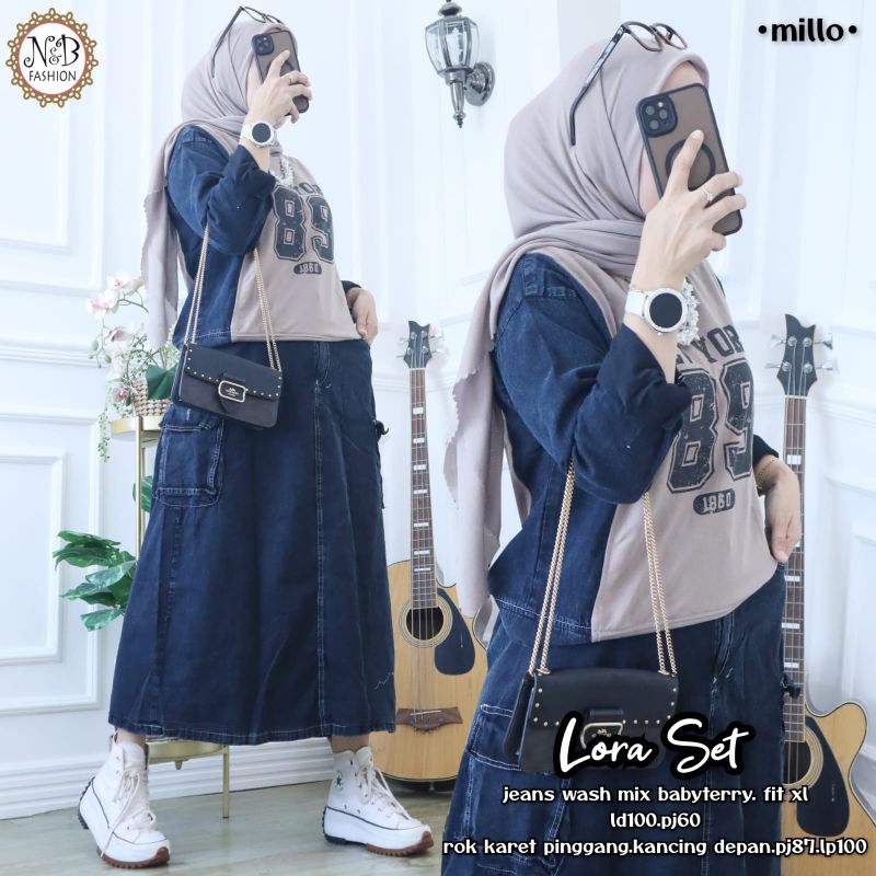 GS - Setelan Jeans Wanita - Set Blouse dan Rok Jeans - Lora Set Jeans Wash Mix Babytery Ld 100 Pj 60