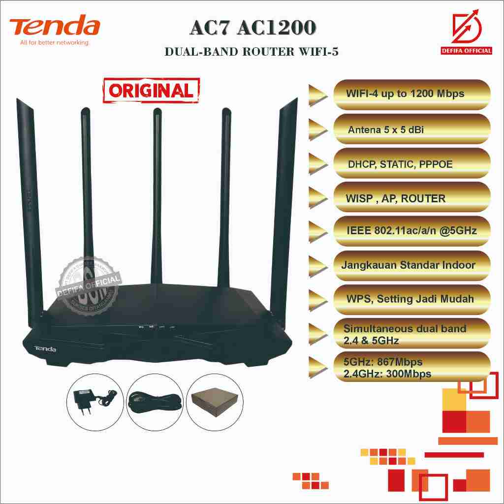 Router WIFI Wireless Tenda AC7 AC1200 MIMO Dual Band bukan Modem GSM