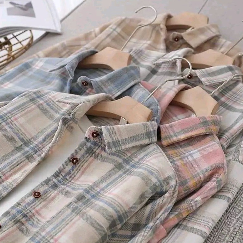 KODE M19H atasan wanita kemeja flanel wanita flannel wanita kemeja kotak kotak wanita flanel