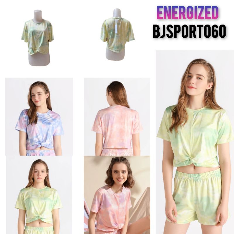 BJSPORT060 Energized baju olahraga crop top motif tie die M L XL
