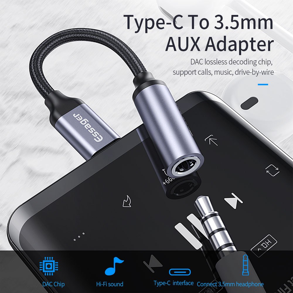 ESSAGER Type C ke 3.5mm Jack Aux Headphone Adaptor Kabel Usb C Ke 3.5 Earphone Audio Converter