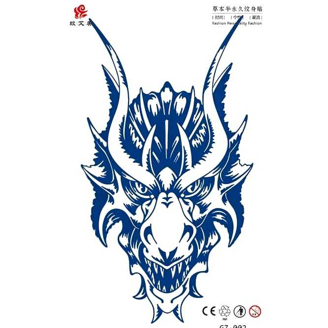 Tato Temporer Alami Sehat Kulit Semi Permanen Anti Gosok, Air Ukuran 110*180mm - Kepala Naga