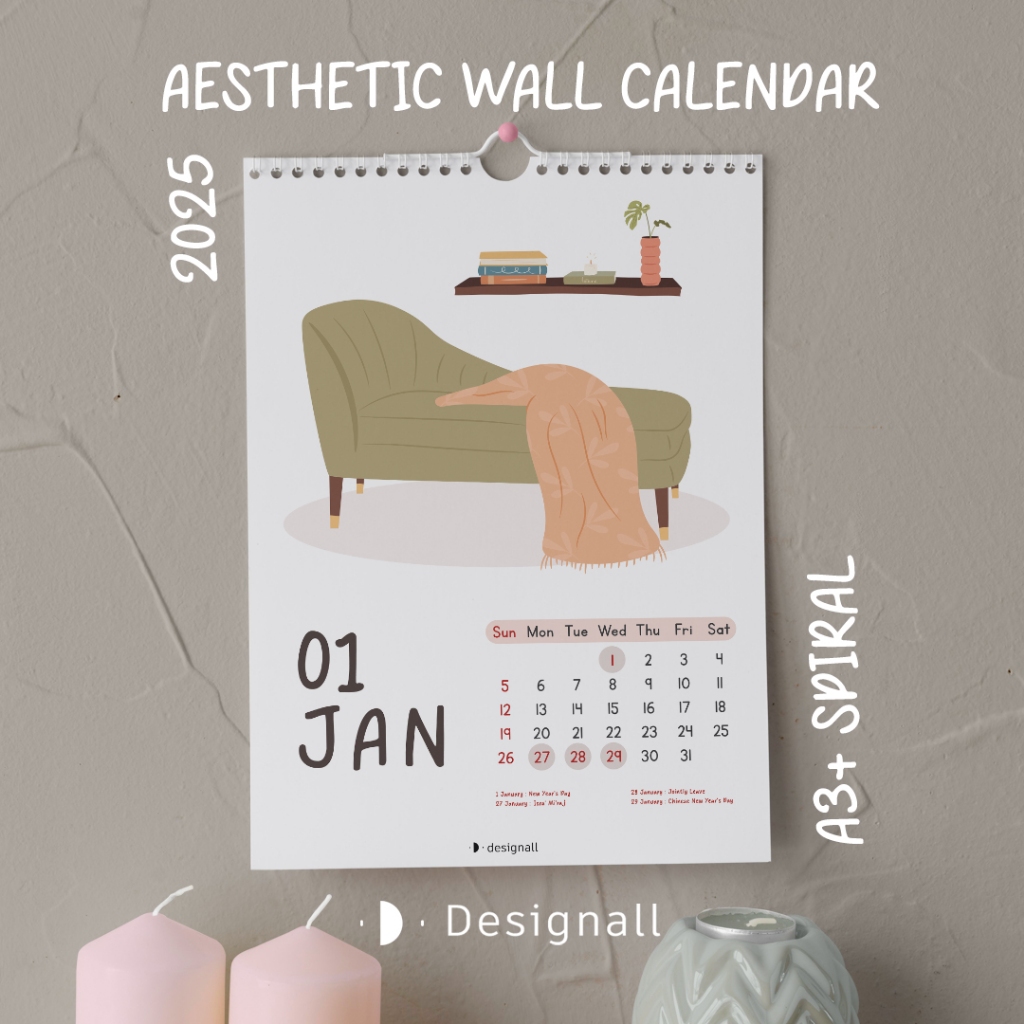 

Designall Kalender Dinding Aesthetic 2025 A3+ Spiral PV
